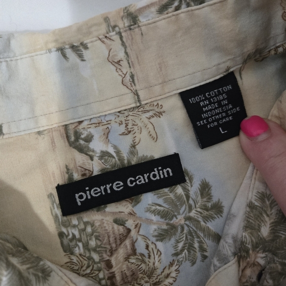 Pierre Cardin Men's Button Down Shirt Sz Large Cotton Vacation Tropical - Picture 8 of 11